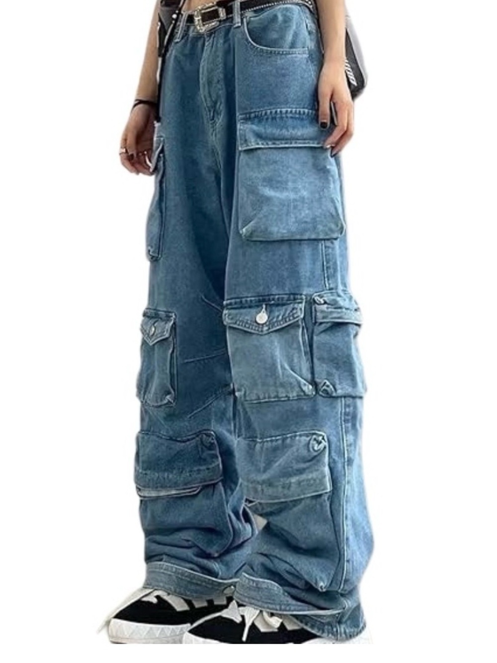 Impulsive Y2K Baggy Loose Wide-Leg Skater Women's Streetwear Cargo Jeans Size L